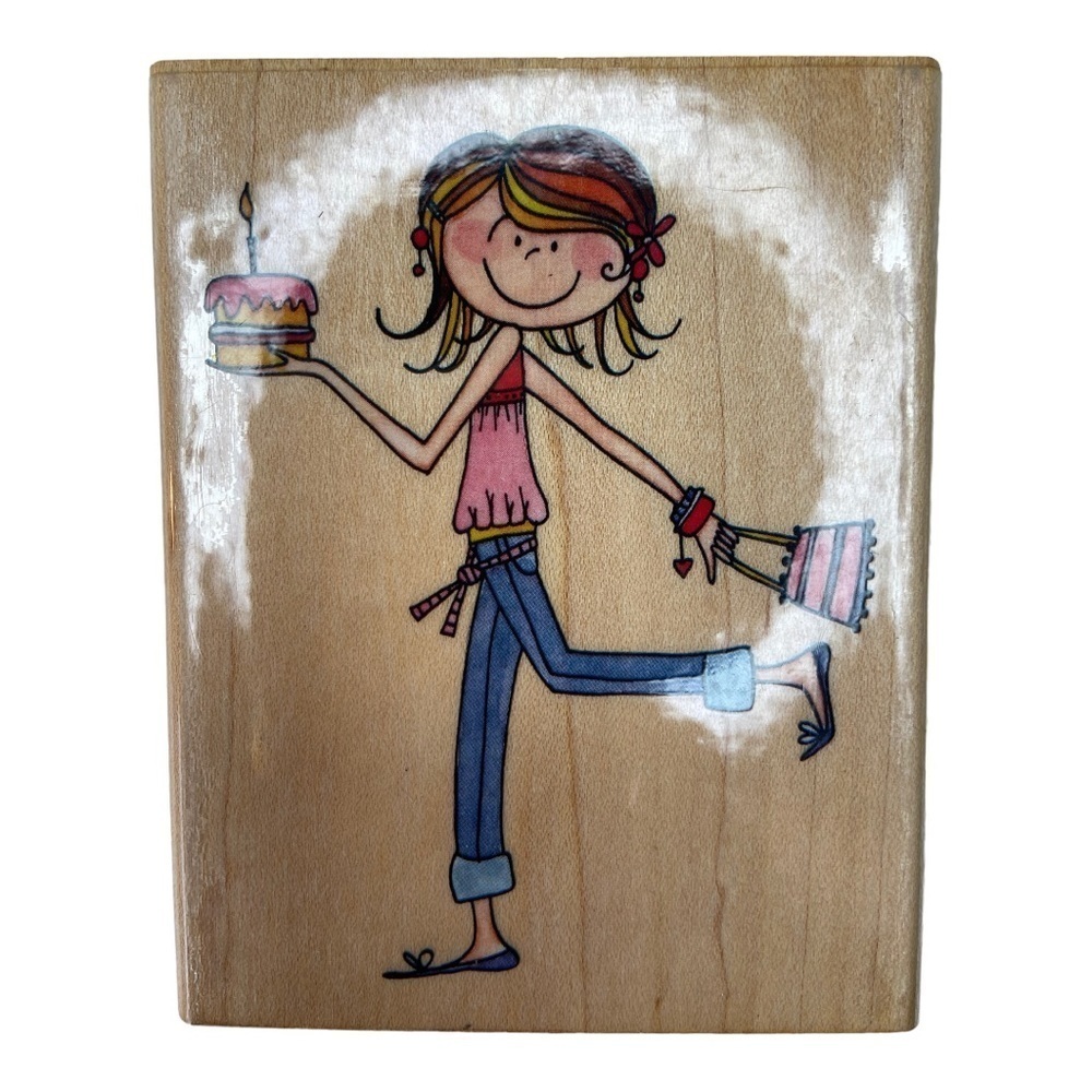 Penny Black Happy Birthday Cinnamon Wood Mounted Rubber Stamp 3 1/4” x 4”